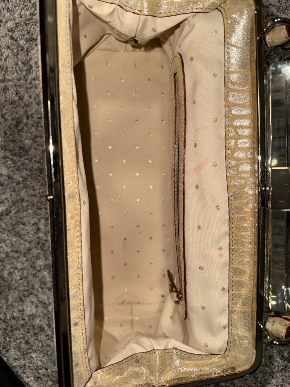 Kate Spade Croc Embossed Clutch w/ Acrylic Frame Handle | Neutral Beige Glam